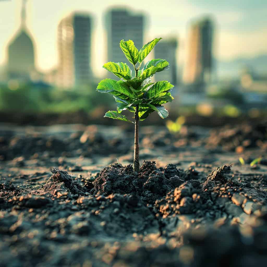 Small tree in earth reducing Carbon Footprint