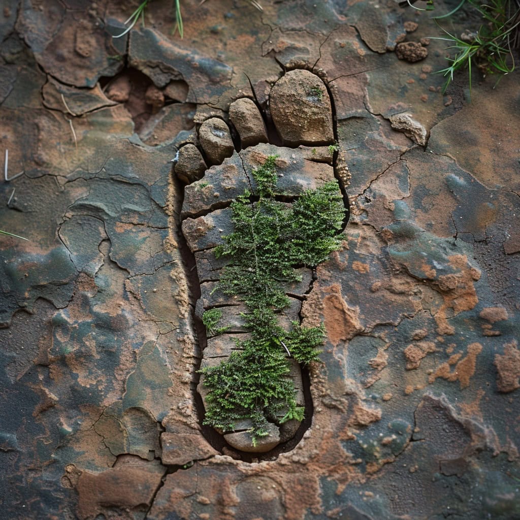 footprint in earth with greenery growing inside the foot to reflect a Carbon Footprint